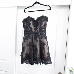 La Femme Size 12 Strapless Dark Romantic Lace Mini Dress